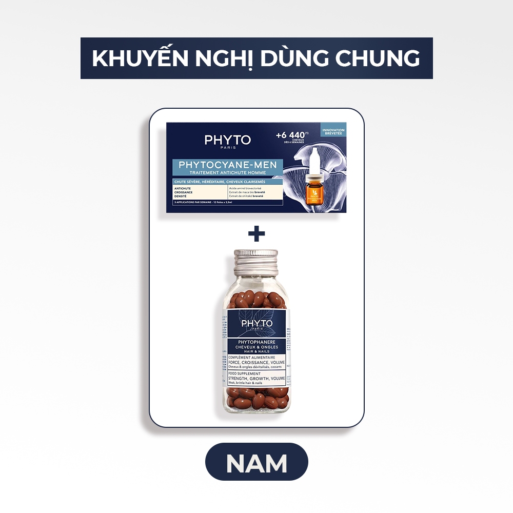 Combo 1 Serum nam PHYTOCYANCE (Hộp 12 ống) và 1 Hộp viên uống PHYTO Phanere (120 viên) - Hỗ trợ mọc và giảm rụng tóc