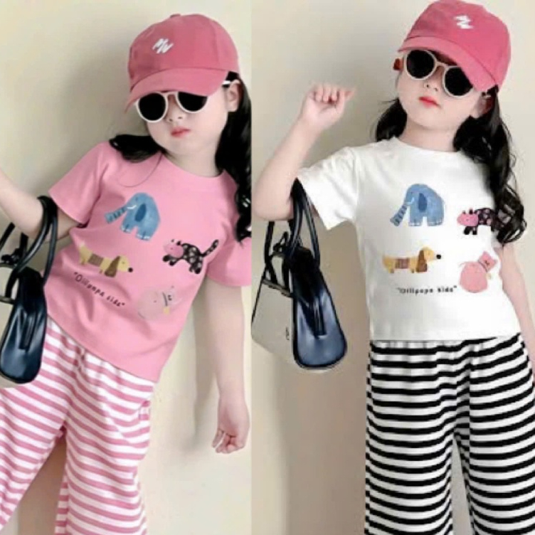 14-45kg.Quần áo cộc tay quần xuông kẻ cho bé gái in hình hoặt hình chất vải tăm lạnh mềm mịn co giãn thoải mái.M54