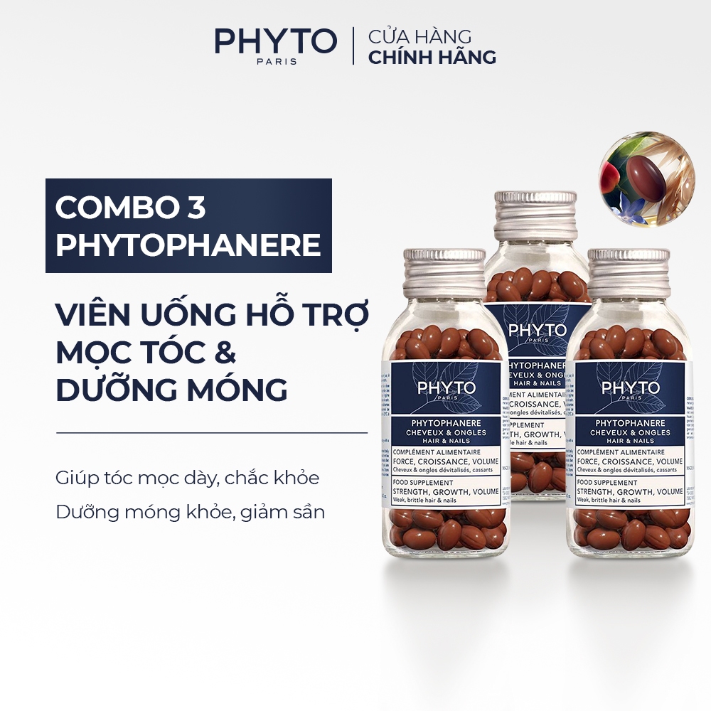 Combo 3 Thực phẩm bảo vệ sức khỏe PHYTO Phanere -Bổ sung Biotin, kẽm giúp hỗ trợ mọc tóc, dưỡng móng chắc khỏe (Hộp120v)