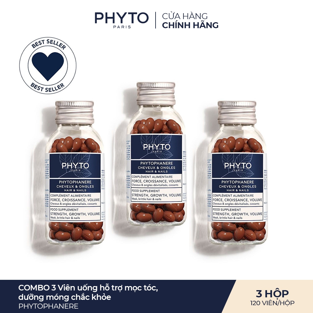 Combo 3 Thực phẩm bảo vệ sức khỏe PHYTO Phanere -Bổ sung Biotin, kẽm giúp hỗ trợ mọc tóc, dưỡng móng chắc khỏe (Hộp120v)