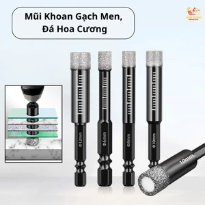 Mũi Khoan Gạch Men, Khoan Kính, Gốm Sứ, Đá Hoa Cương Kích Thước 6-8-10-12mm Chuôi Lục Giác, Mũi Khoan Đa Năng