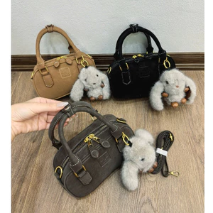 👜 Túi Xách Nữ Da Lộn Mini 20cm – Túi Cầm Tay & Đeo Chéo Sang Trọng Tặng Charm Gấu Dễ Thương - ST451