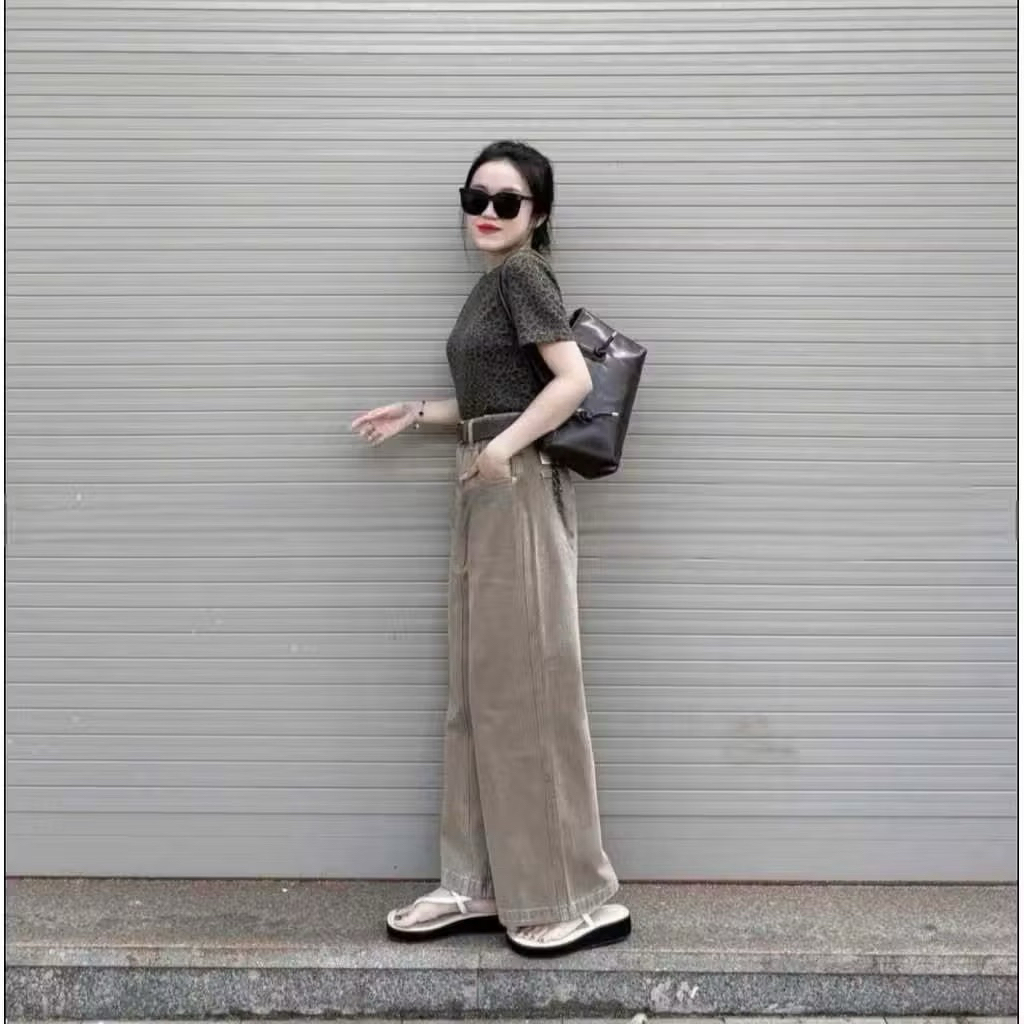 Quần jeans nữ suông can giữa dáng nấm ~ 92cm