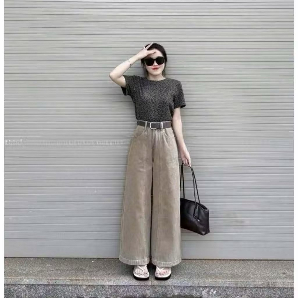 Quần jeans nữ suông can giữa dáng nấm ~ 92cm