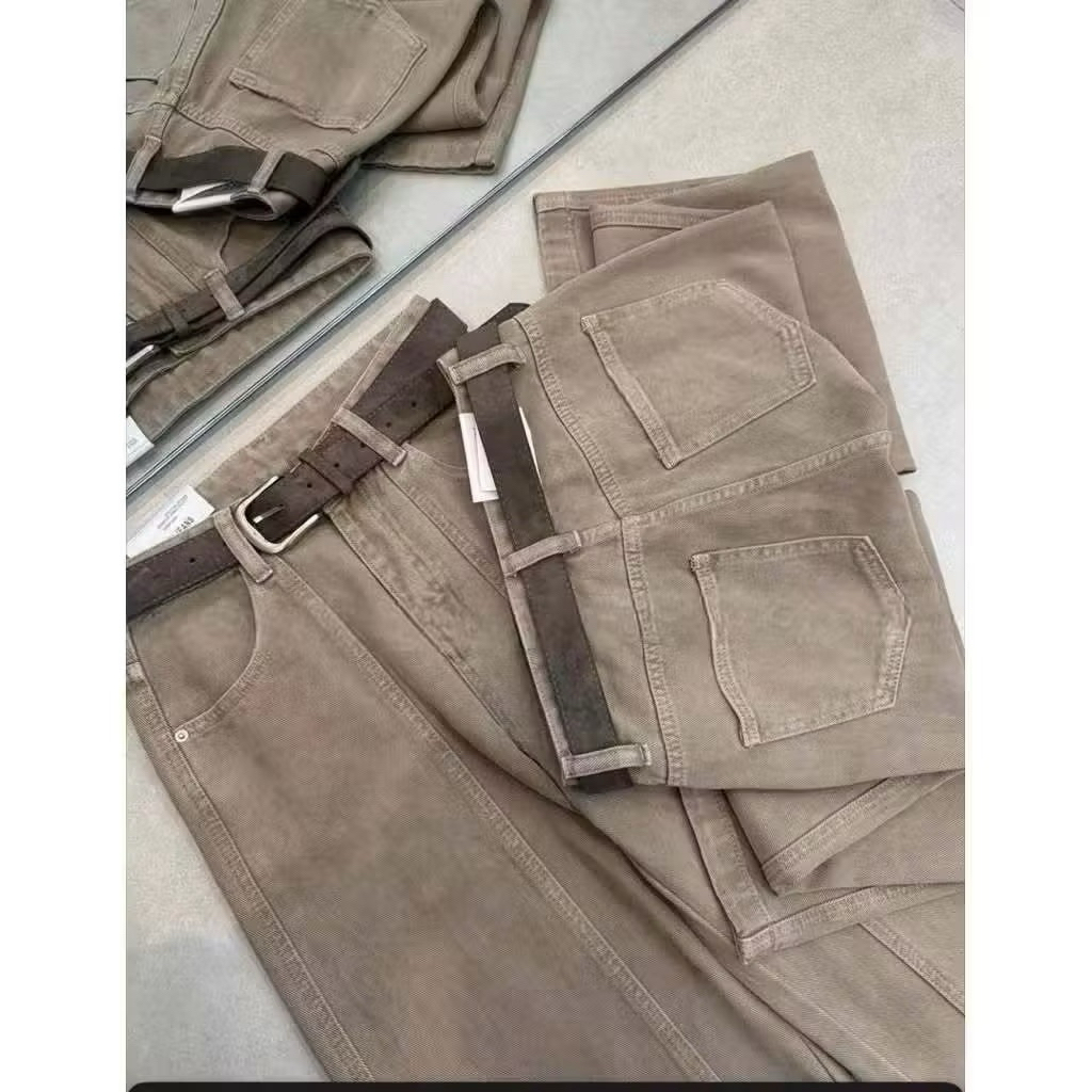 Quần jeans nữ suông can giữa dáng nấm ~ 92cm