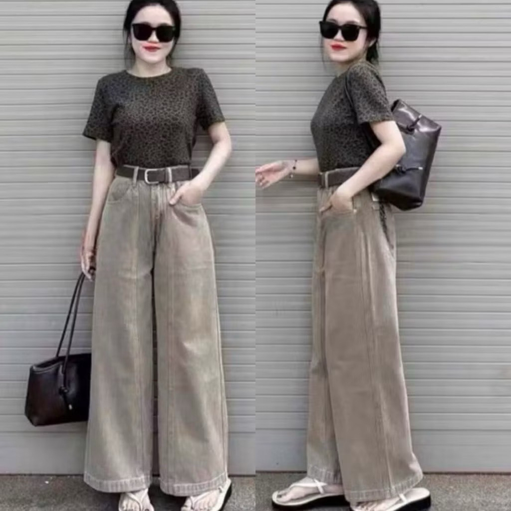 Quần jeans nữ suông can giữa dáng nấm ~ 92cm