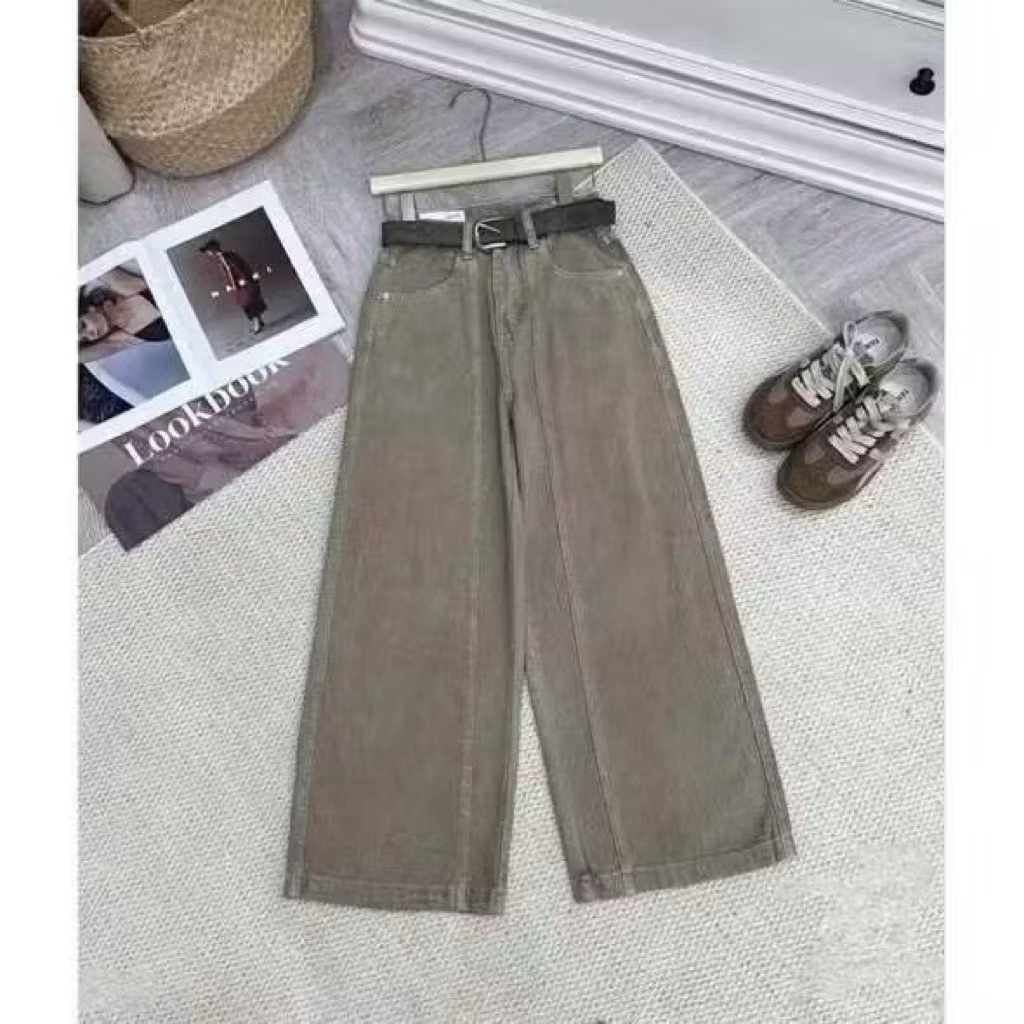 Quần jeans nữ suông can giữa dáng nấm ~ 92cm