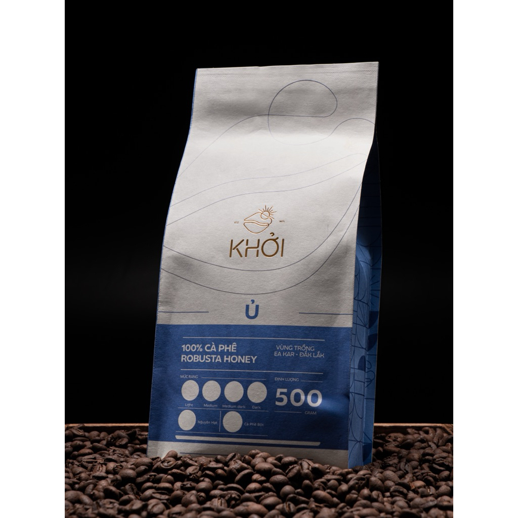 Cà phê rang Robusta honey Khởi Café “Ủ” - Nguyên hạt dành cho pha phin/pha máy