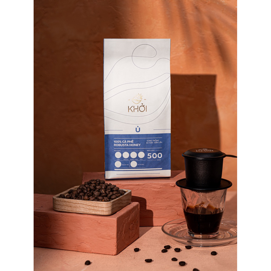 Cà phê Robusta honey Khởi Café "Ủ" rang xay nguyên chất dành cho pha phin đậm đà hậu ngọt