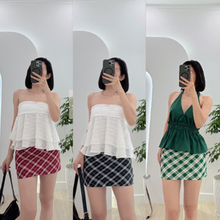 (Về màu mới) Chân váy chữ A caro ngắn lưng thấp y2k mini skirt có lót quần