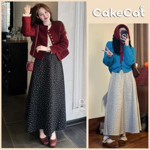 Chân Váy Dài Hoa Nhí Dáng Xòe Lưng Chun Phong Cách Vintage Hàn Quốc Dễ Phối Đồ Cakecat