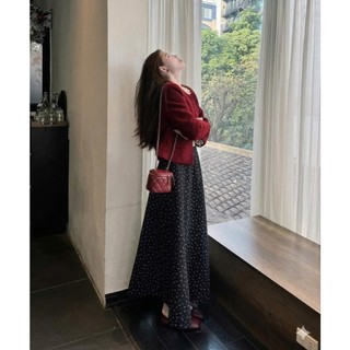 Chân Váy Dài Hoa Nhí Dáng Xòe Lưng Chun Phong Cách Vintage Hàn Quốc Dễ Phối Đồ Cakecat