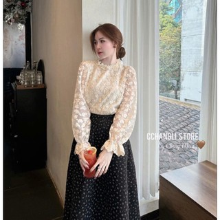 Chân Váy Dài Hoa Nhí Dáng Xòe Lưng Chun Phong Cách Vintage Hàn Quốc Dễ Phối Đồ Cakecat