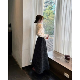 Chân Váy Dài Hoa Nhí Dáng Xòe Lưng Chun Phong Cách Vintage Hàn Quốc Dễ Phối Đồ Cakecat
