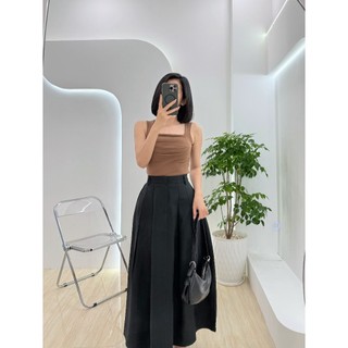 (Deal mở bán) Chân váy xếp ly dài xòe bồng bảng lưng cao che bụng Váy chữ A xếp ly kaki dài 92cm Lolalalo
