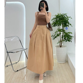 (Deal mở bán) Chân váy xếp ly dài xòe bồng bảng lưng cao che bụng Váy chữ A xếp ly kaki dài 92cm Lolalalo