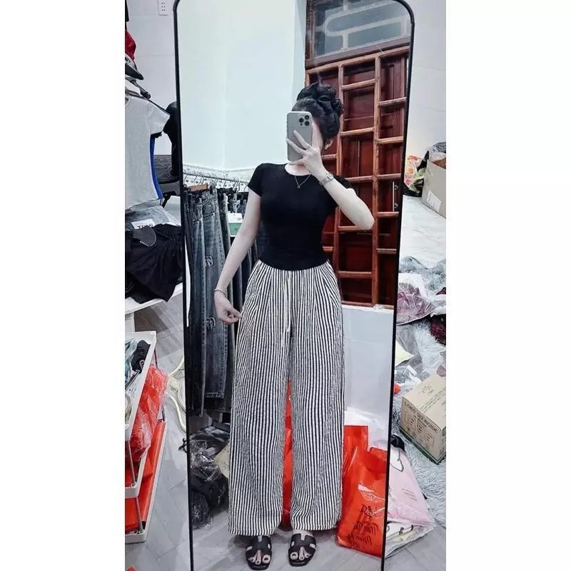Sét bộ Áo nữ From babytee chất thun tăm co dãn Ôm Boddy mix Quần dài cạp chun sọc kẻ 100% cottoon mềm mịn,co dãn 4 chiều