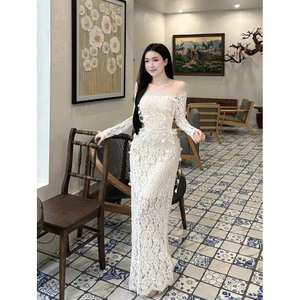 VÁY REN TRỄ VAI TAY DÀI KÈM DÂY HOA ĐẦM TRỄ VAI DÁNG DÀI ĐI TIỆC ĐI CHƠI SANG CHẢNH V97
