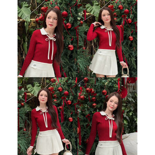 ÁO LEN VẶN THỪNG CỔ NƠ HELEN TOP ĐỎ TI NGOAN