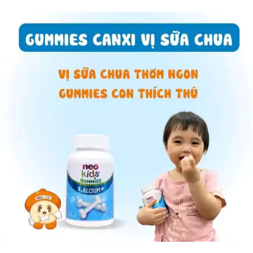 NeoKids Gummies canxi ( hộp 60 viên nhai) Kẹo canxi cho bé vị sữa chua bổ sung Canxi, D3, Vitamin K2 MK7 cho trẻ