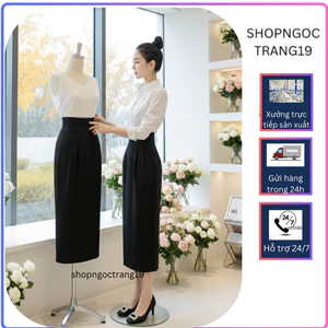 Chân váy bút chì dài cạp cao shopngoctrang10 vải vitex dày co giãn nhẹ CV92