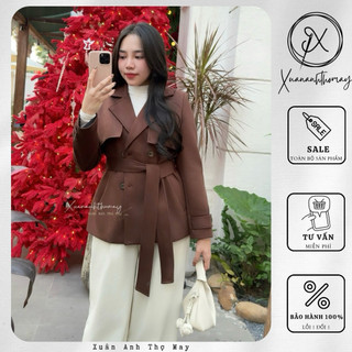 Áo mangto da lộn dáng ngắn kèm dây thắt eo (72cm)- Xuananhthomay