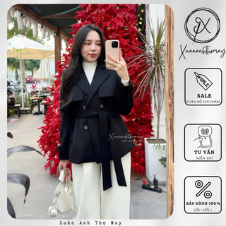 Áo mangto da lộn dáng ngắn kèm dây thắt eo (72cm)- Xuananhthomay