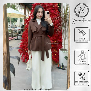 Áo mangto da lộn dáng ngắn kèm dây thắt eo (72cm)- Xuananhthomay