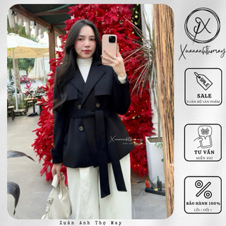 Áo mangto da lộn dáng ngắn kèm dây thắt eo (72cm)- Xuananhthomay