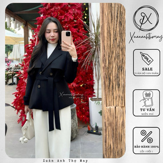 Áo mangto da lộn dáng ngắn kèm dây thắt eo (72cm)- Xuananhthomay