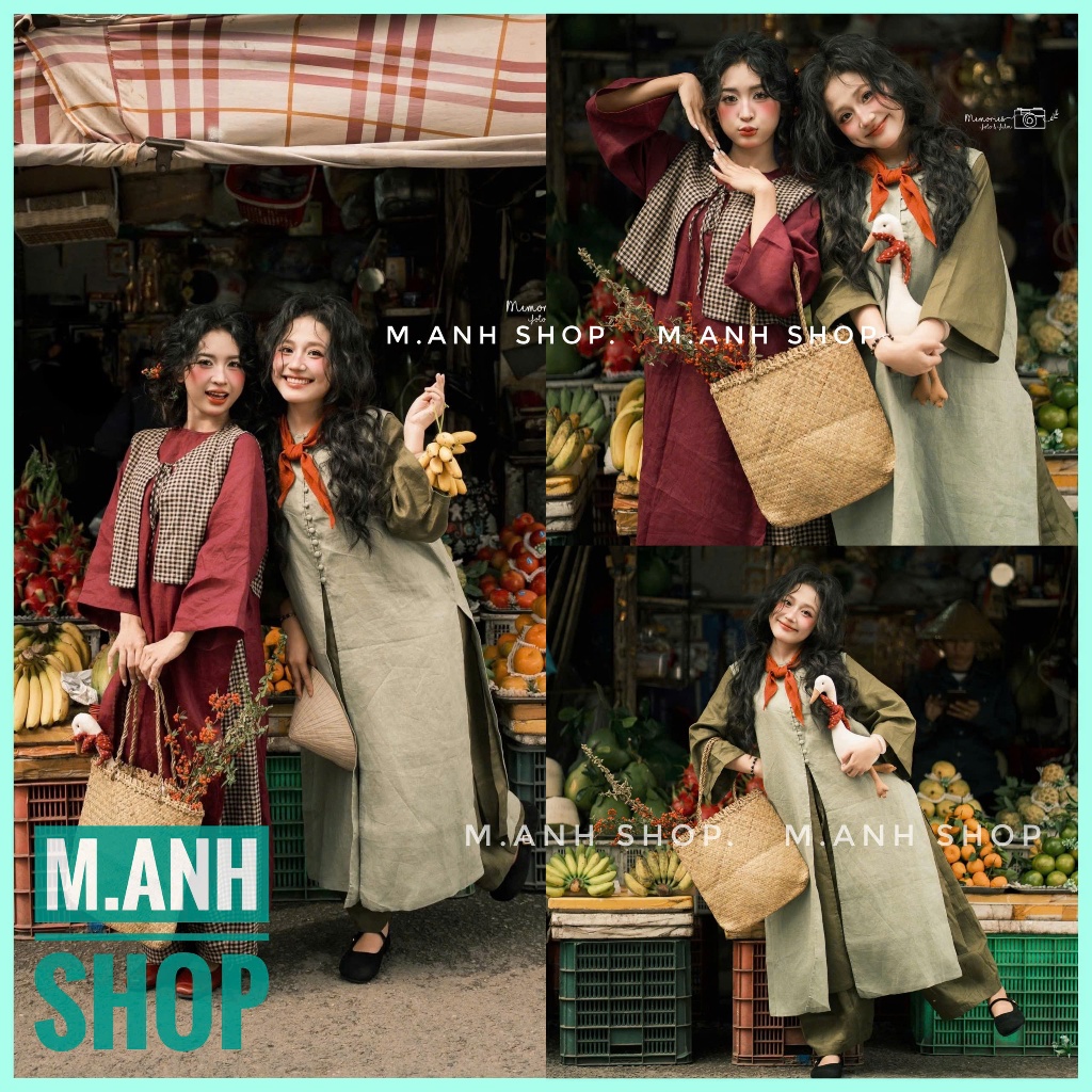 Áo Dài Vintage Cách Tân Dáng Xuông Chụp Ảnh Mặc Tết Xinh Đẹp