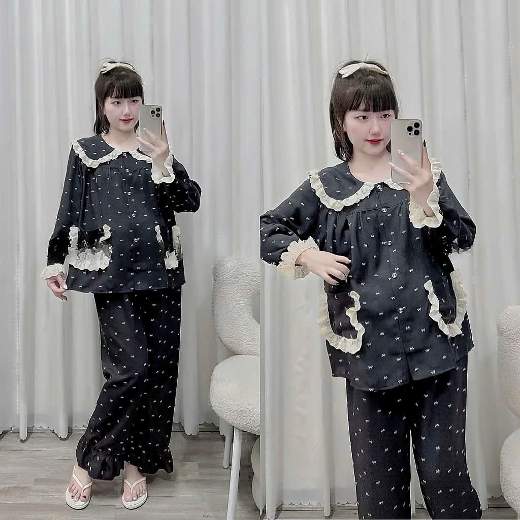 Bộ bầu - bộ sau sinh-BỘ DÀI VÂN MÂY HÌNH CỔ SEN REN HAI TÚI - Nhiều Màu, Áo Có Khoá Kéo & Quần Có Chun Chỉnh 🔔 GIÁ TỐT 🔔