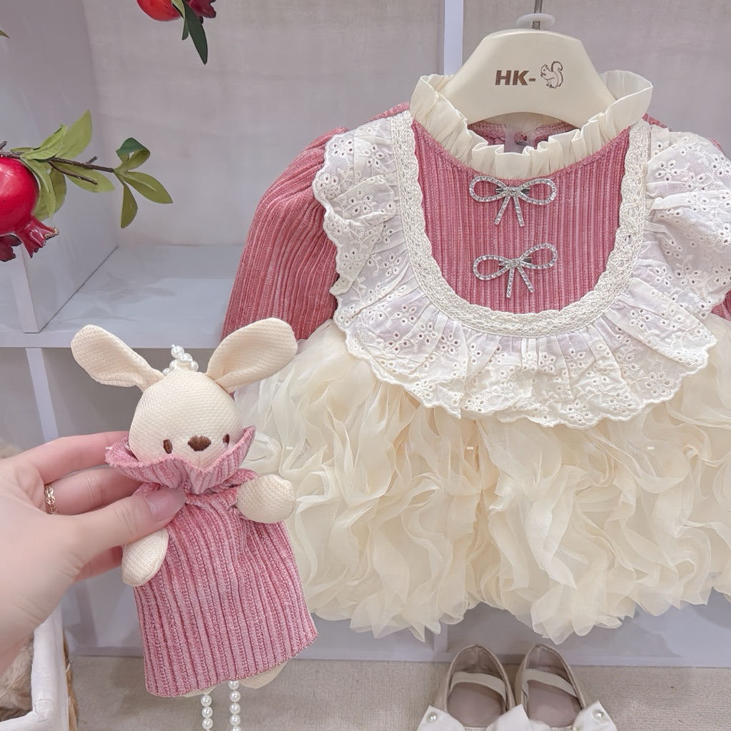 [TẶNG THỎ] Váy tiểu thư voan sóng cho bé gái size 5-17kg