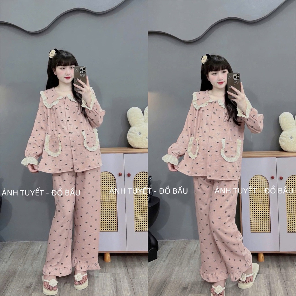 Bộ bầu - bộ sau sinh-BỘ DÀI VÂN MÂY HÌNH CỔ SEN REN HAI TÚI - Nhiều Màu, Áo Có Khoá Kéo & Quần Có Chun Chỉnh 🔔 GIÁ TỐT 🔔