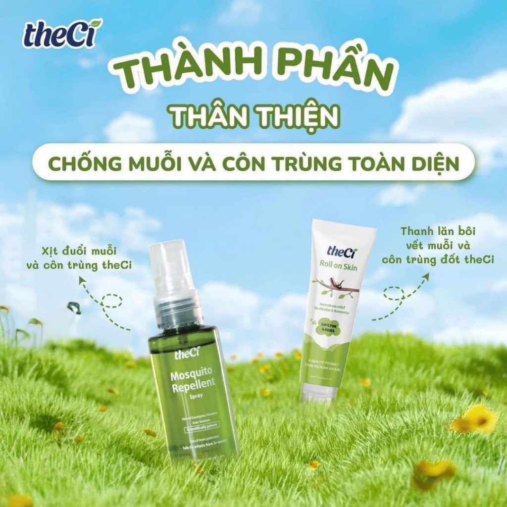 Xịt chống muỗi THECI 50ml / Thanh lăn bôi muỗi Theci 8ml giảm ngứa , giảm sưng an toàn cho Bé