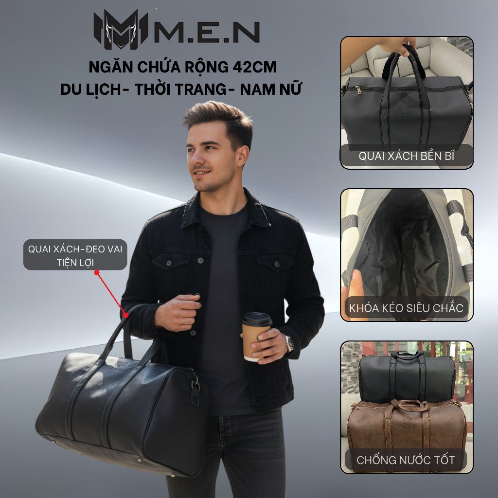 Túi trống 42cm MEN BUTICA đen nâu [NEW]