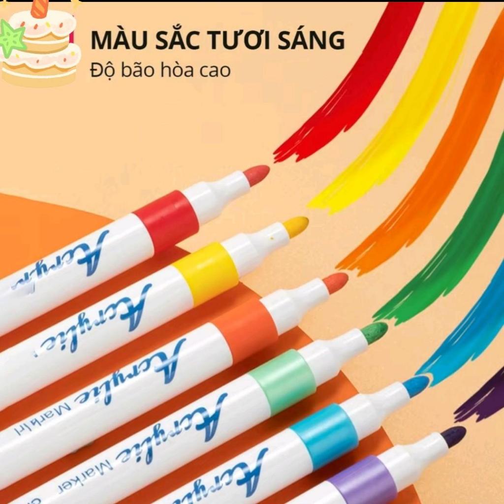 Bút Màu Acrylic Marker Cao Cấp 12/24/36/48/60 Màu - Chống Thấm Giấy, Vẽ Được Trên Mọi Chất Liệu