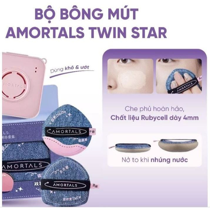 Set Bông Mút Amortals Twin Star Powder Puff Set (2 Bông Mút + Hộp Đựng)