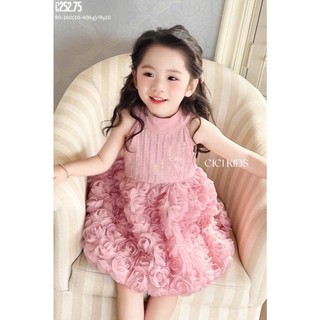 [B&G] Đầm váy công chúa hồng cổ yếm kimsa hoa hồng cho bé gái đi tiệc, đi chơi