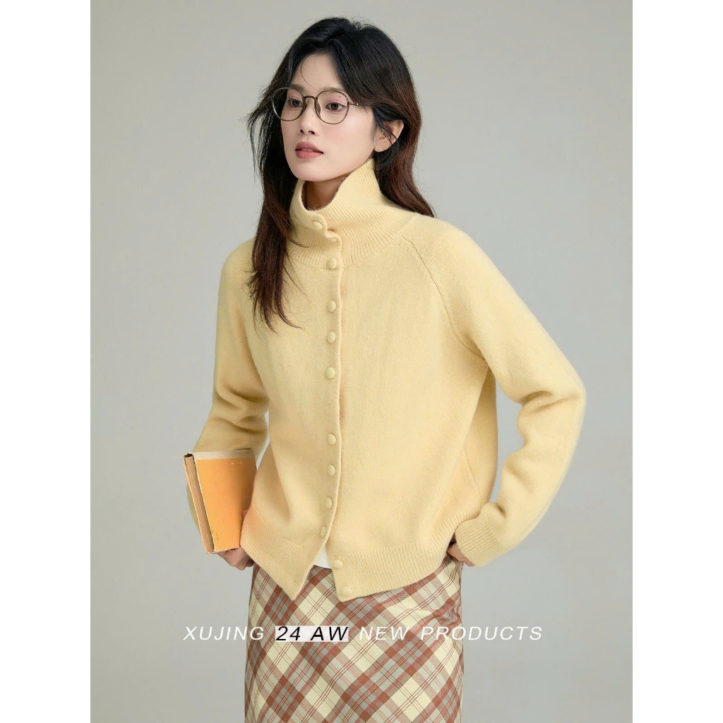 Áo Khoác Len Lông Thỏ Cổ Cao, Ào Cadigan Cổ Polo Phố Khuy Len Bọc Dạ Màu Pastel Dáng Vừa Bo Gấu Hàng Qccc Shopquacam | BigBuy360 - bigbuy360.vn