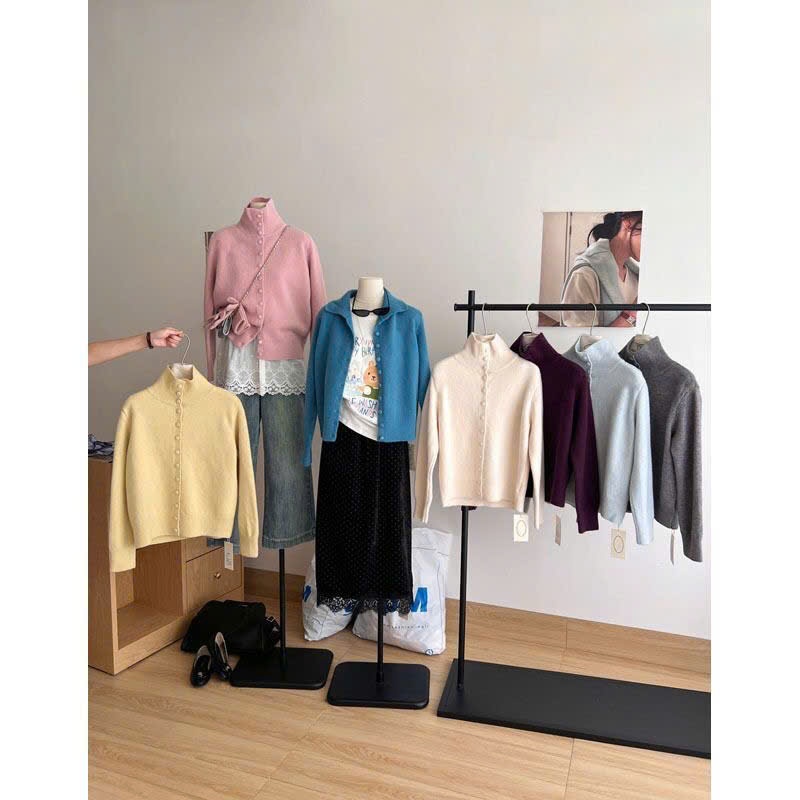 Áo Khoác Len Lông Thỏ Cổ Cao, Ào Cadigan Cổ Polo Phố Khuy Len Bọc Dạ Màu Pastel Dáng Vừa Bo Gấu Hàng Qccc Shopquacam | BigBuy360 - bigbuy360.vn