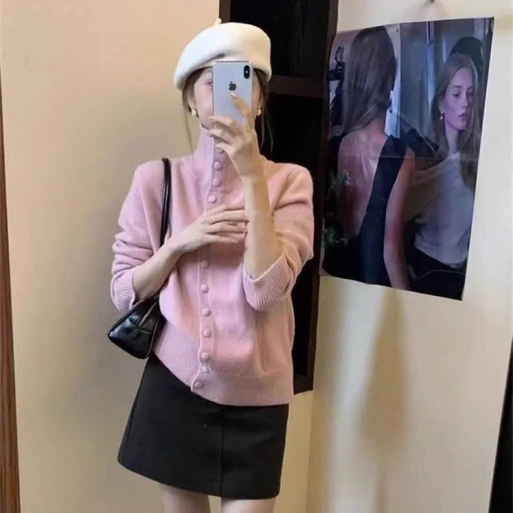 Áo Khoác Len Lông Thỏ Cổ Cao, Ào Cadigan Cổ Polo Phố Khuy Len Bọc Dạ Màu Pastel Dáng Vừa Bo Gấu Hàng Qccc Shopquacam | BigBuy360 - bigbuy360.vn