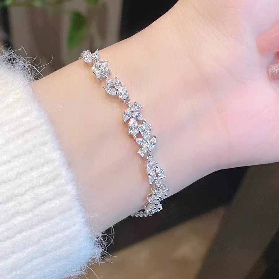 (HỢP KIM BẠC) Lắc tay nữ hoa tử đằng đính đá cao cấp, vòng tay nữ hợp kim sang trọng IMOON