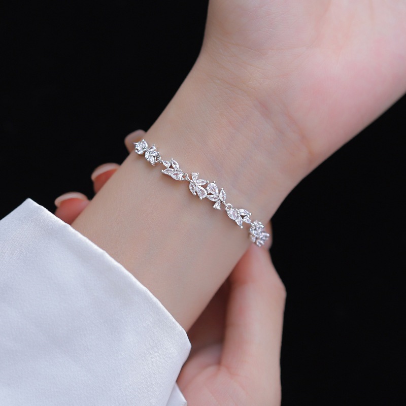 (HỢP KIM BẠC) Lắc tay nữ hoa tử đằng đính đá cao cấp, vòng tay nữ hợp kim sang trọng IMOON