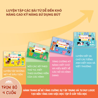Sách - Nét Bút Đầu Tiên Của Bé - Bộ 4 Cuốn - Nét Bút Đầu Tiên, Mê Cung, Bé Học Chữ Số, Bé Học Tiếng Anh