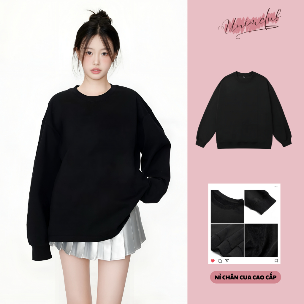 Áo Sweater Nỉ Chân Cua Cotton Trơn Form Rộng Unisex Unim Club Không Xù Bai Nhão
