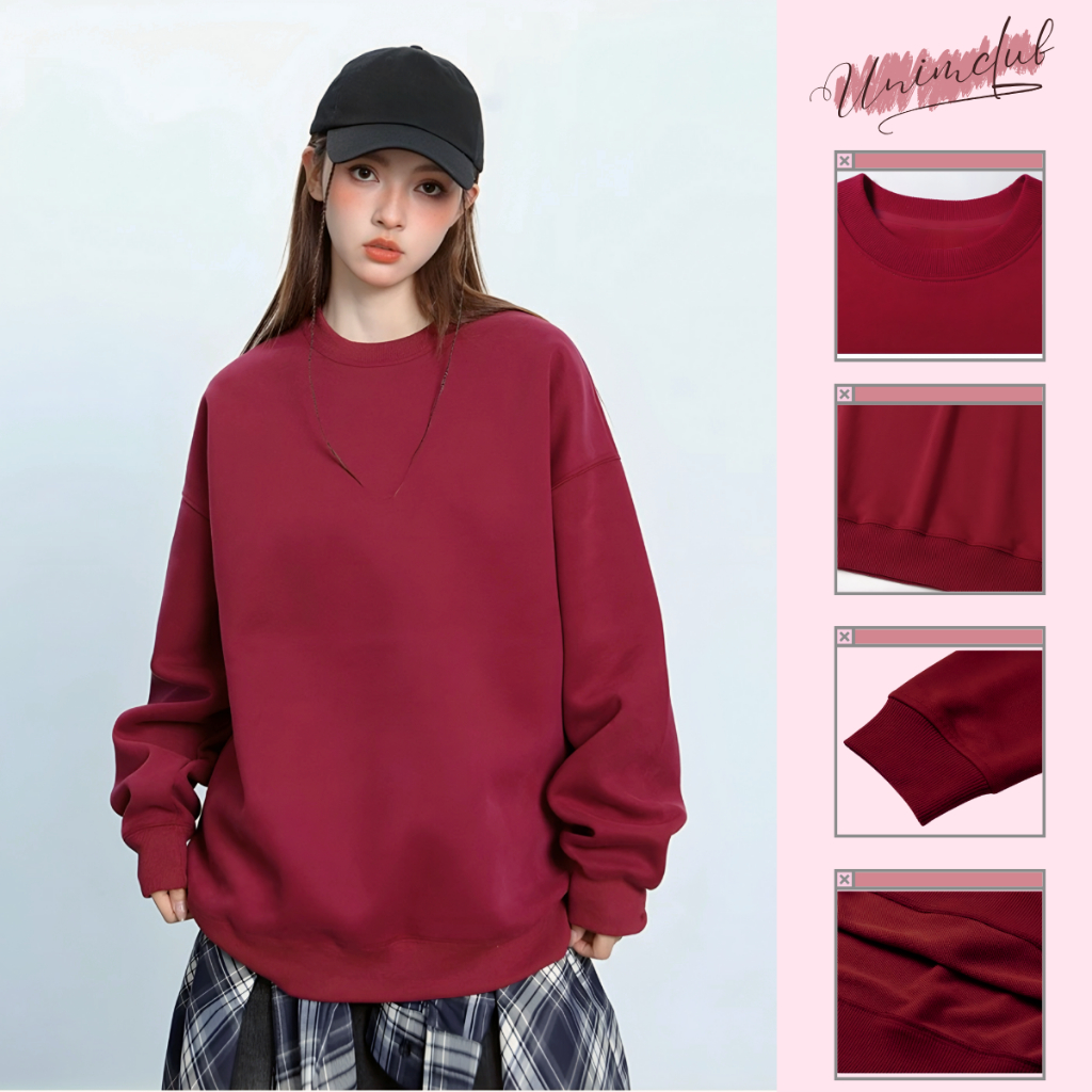 Áo Sweater Nỉ Chân Cua Cotton Trơn Form Rộng Unisex Unim Club Không Xù Bai Nhão