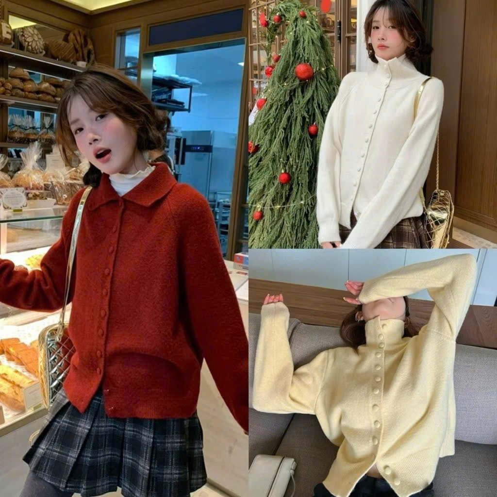 Áo Khoác Len Lông Thỏ Cổ Cao, Ào Cadigan Cổ Polo Phố Khuy Len Bọc Dạ Màu Pastel Dáng Vừa Bo Gấu Hàng Qccc Shopquacam | BigBuy360 - bigbuy360.vn
