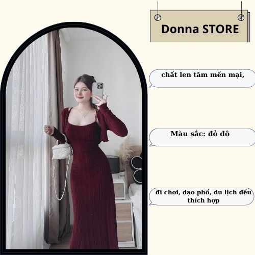 Set đồ nữ, đồ bộ nữ DONNA HCOM3648 áo khoác cardigan mix váy body tôn dáng tiểu thư