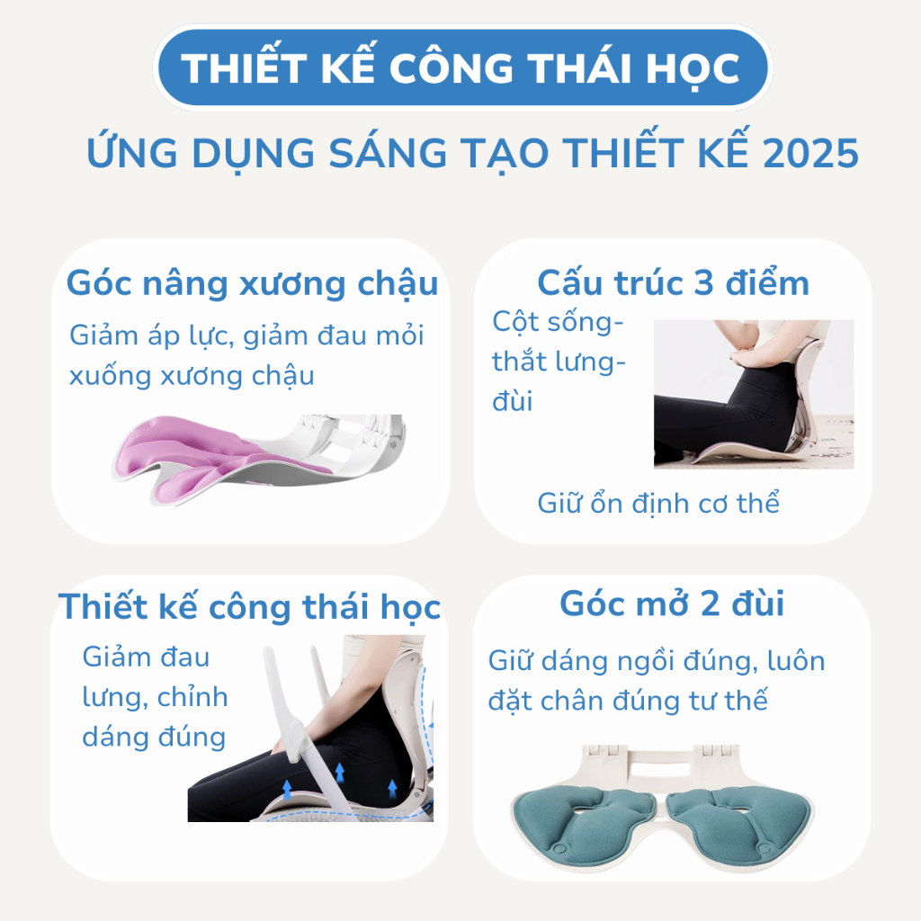 [Bản GẤP GỌN] Ghế Gấp Công Thái Học 99 Home giảm đau mỏi lưng, chỉnh dáng ngồi cho dân văn phòng mẹ bầu bỉm sau sinh